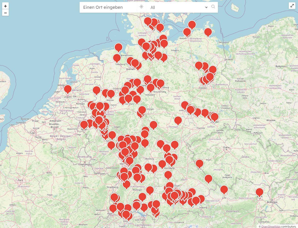 Karte mit familylab-ExpertInnen in Deutschland & Europa